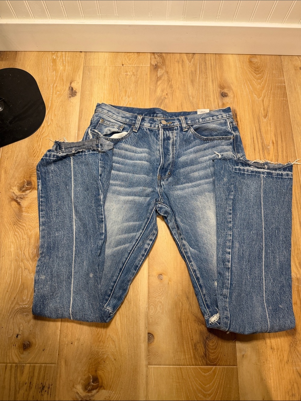 Men's Blue Distressed Straight-Leg Jeans by Mnml size 32